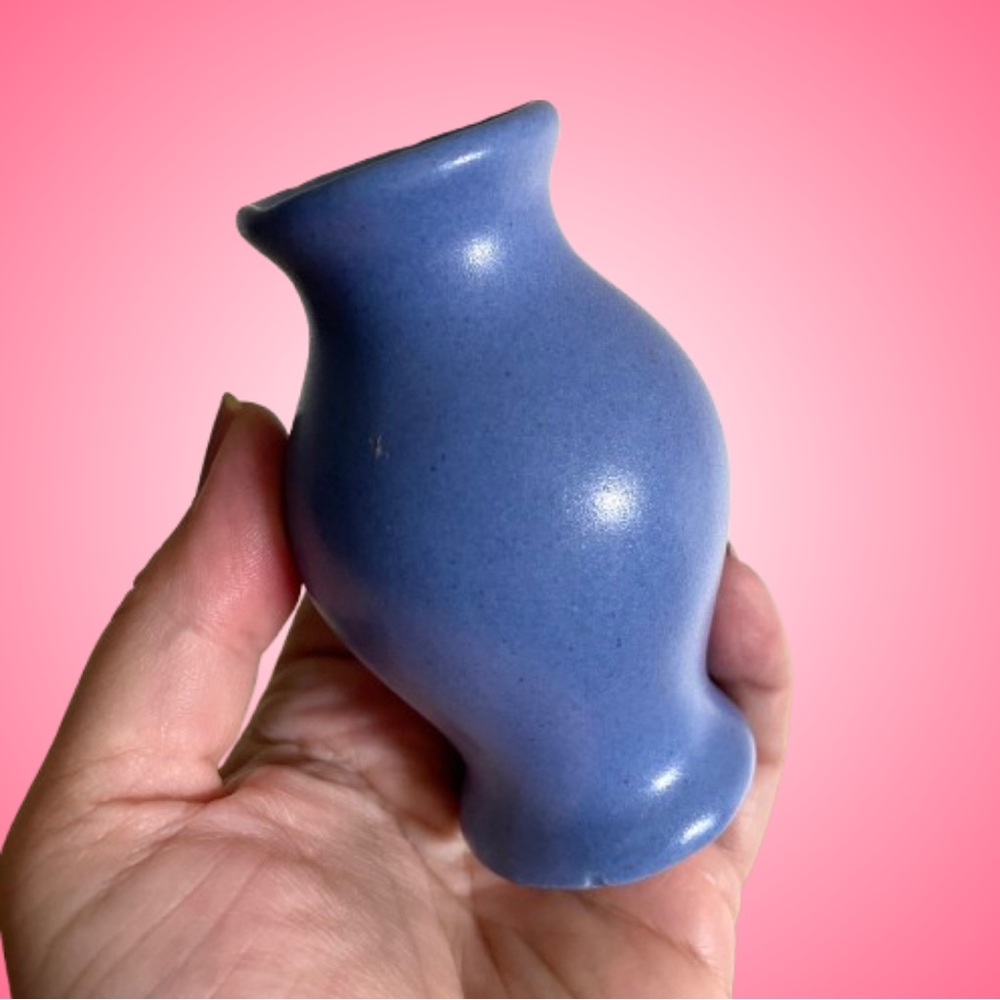 Small vintage cornflower blue art pottery bud vase